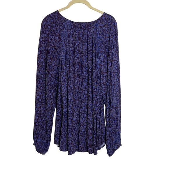 Knox Rose Womens Knit Tunic Size Large Blue Floral Long Sleeve Scoop Neck flaw - Picture 3 of 7